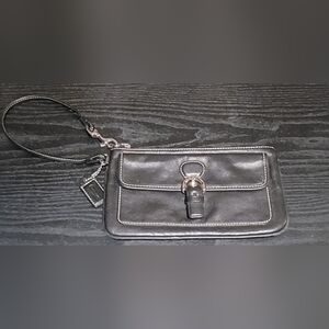 Coach Black Wristlet With White Stitching - Excellent Condition